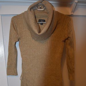 Gold Stretch Fitted Cowl Neck Sweater